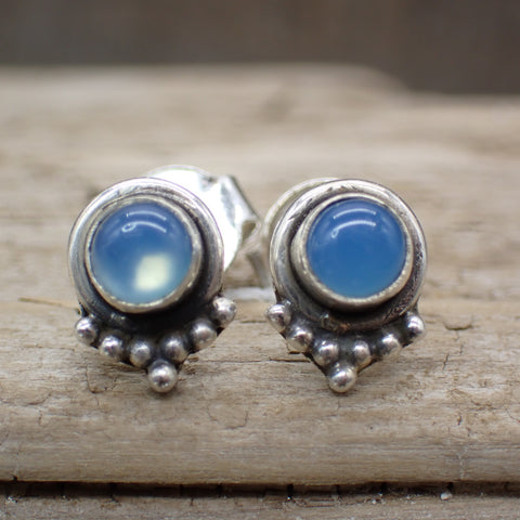 Sterling Silver Blue Chalcedony Stud Earrings