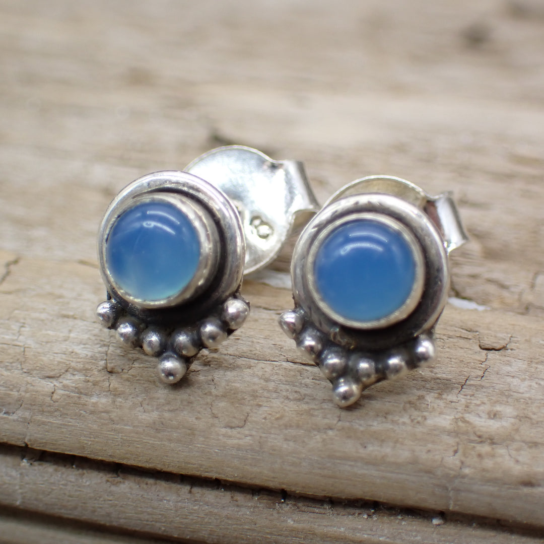 Sterling Silver Blue Chalcedony Stud Earrings