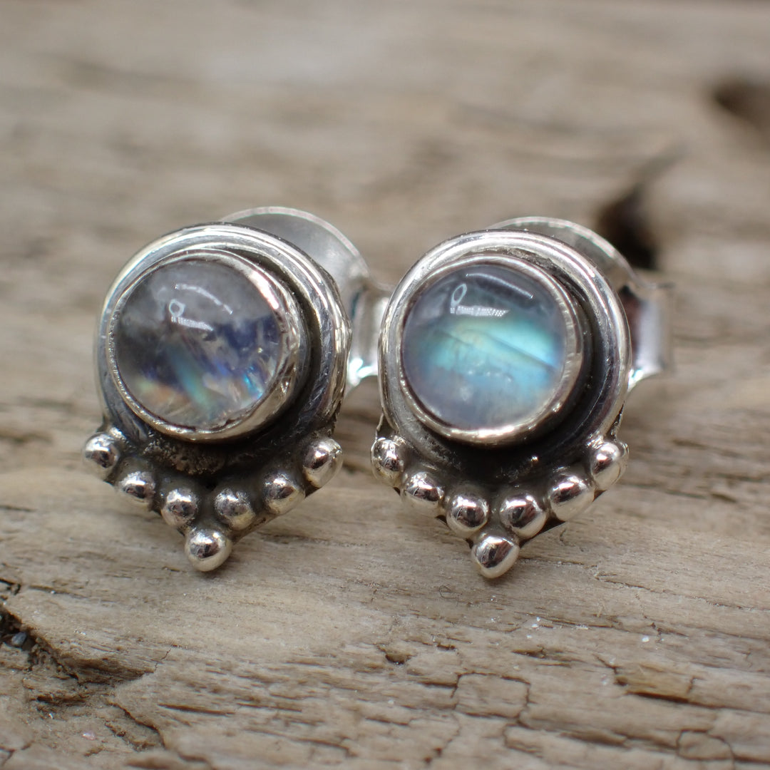 Rainbow Moonstone Sterling Silver Stud Earrings