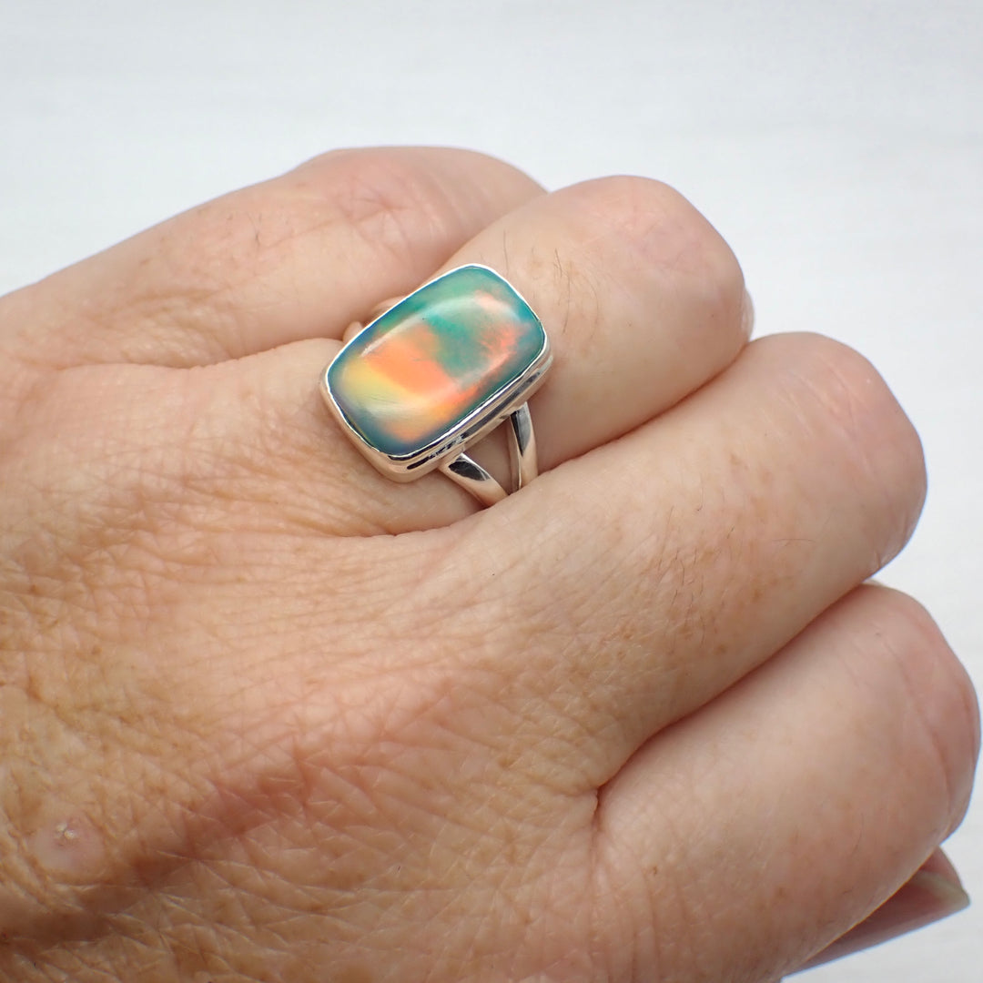 Aurora Opal Sterling Silver Ring - Size 5