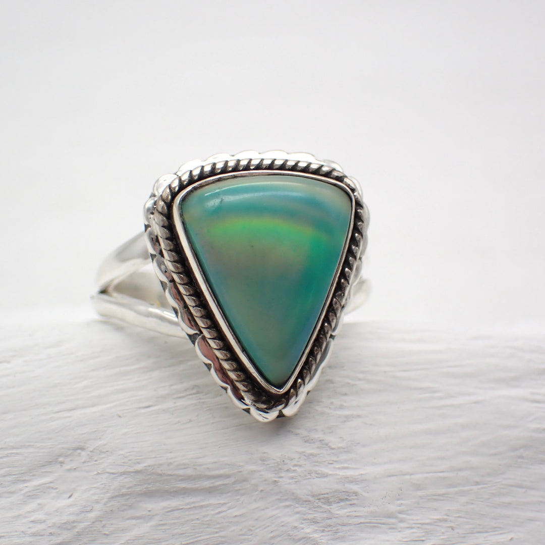 Aurora Opal Sterling Silver Ring - Size 6