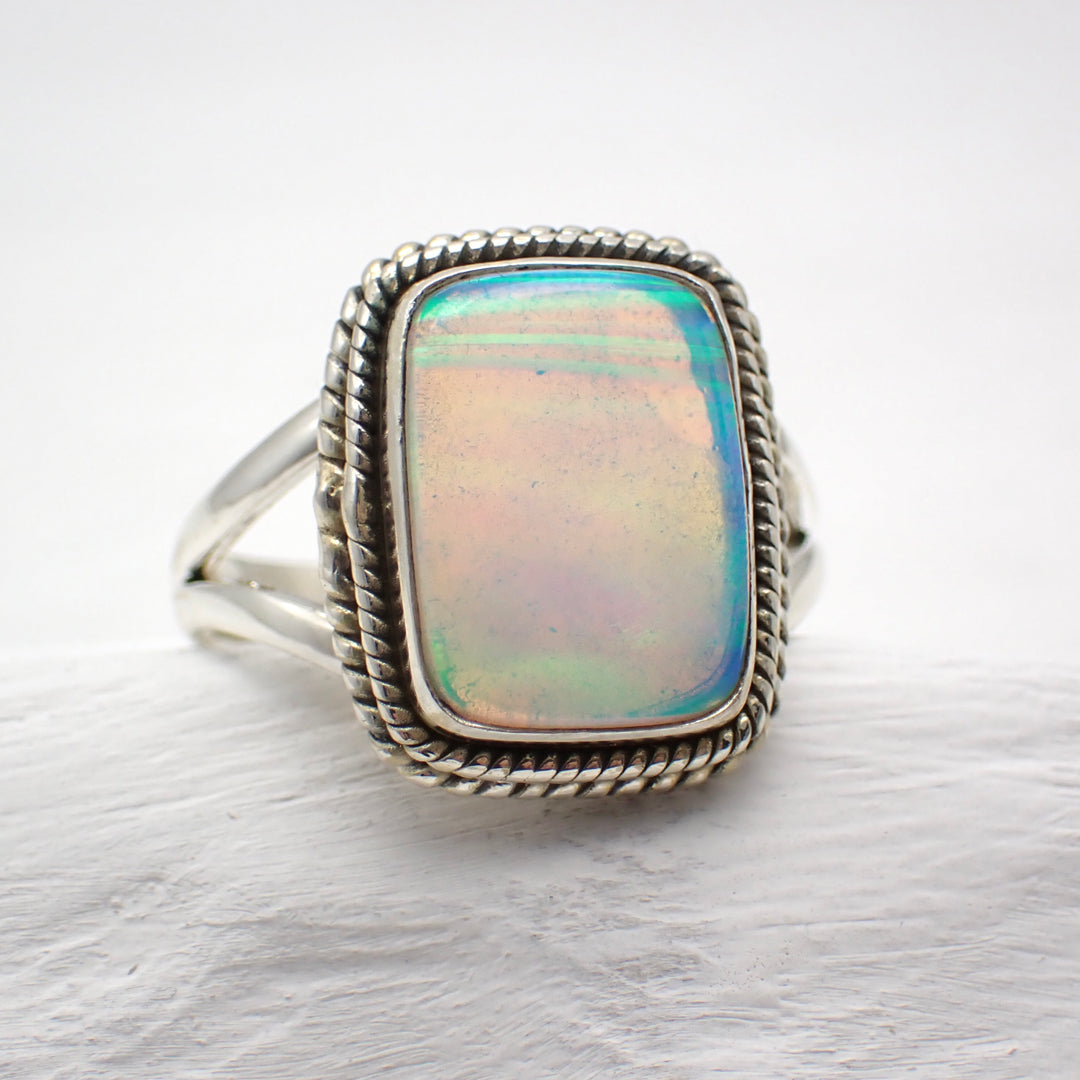 Aurora Opal Sterling Silver Ring - Size 11