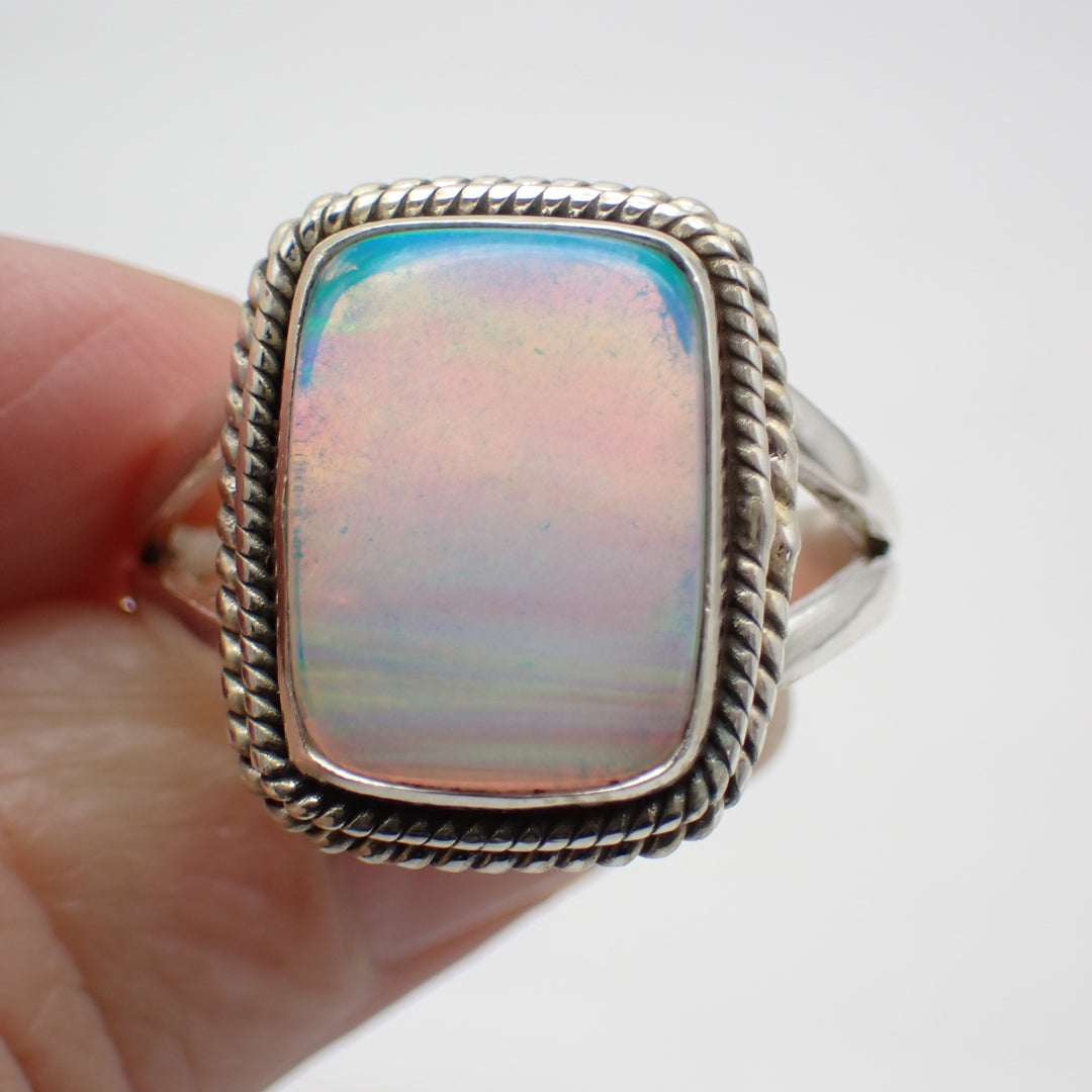 Aurora Opal Sterling Silver Ring - Size 11