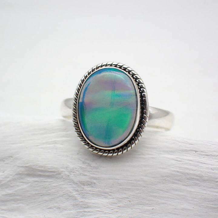 Aurora Opal Sterling Silver Ring - Size 10