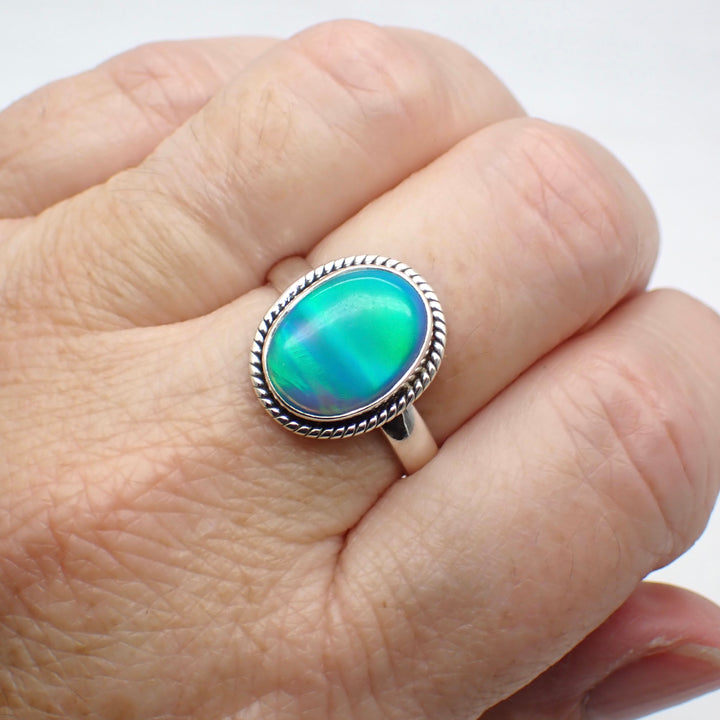 Aurora Opal Sterling Silver Ring - Size 10