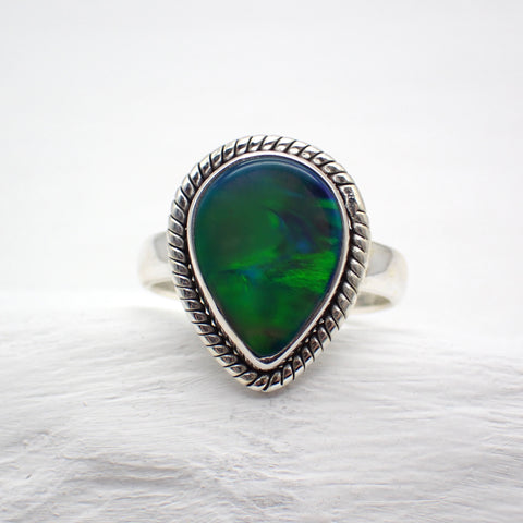 Aurora Opal Sterling Silver Ring - Size 7