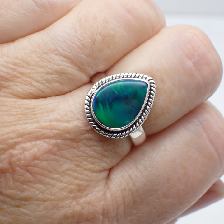 Aurora Opal Sterling Silver Ring - Size 7