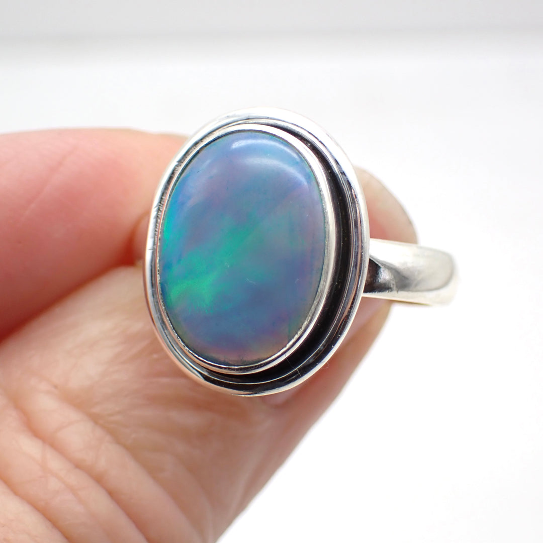 Aurora Opal Sterling Silver Ring - Size 9