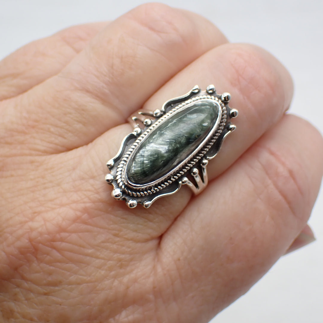 Seraphinite Sterling Silver Ring - Size 7