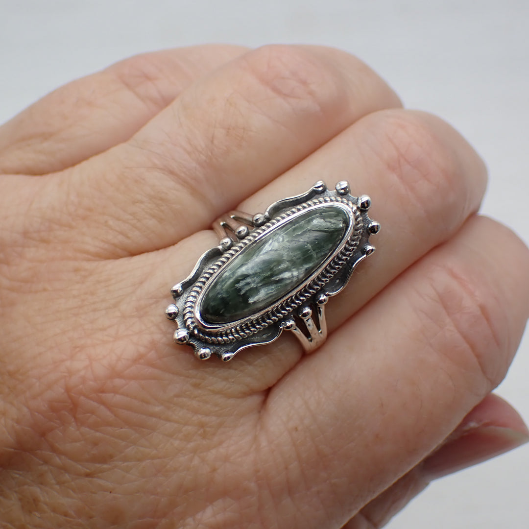 Seraphinite Sterling Silver Ring - Size 8