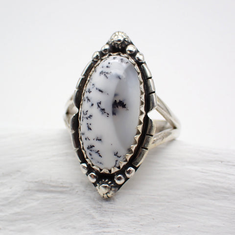 Dendritic Opal Sterling Silver Ring - Size 8