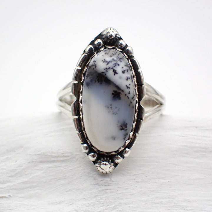 Dendritic Opal Sterling Silver Ring - Size 9
