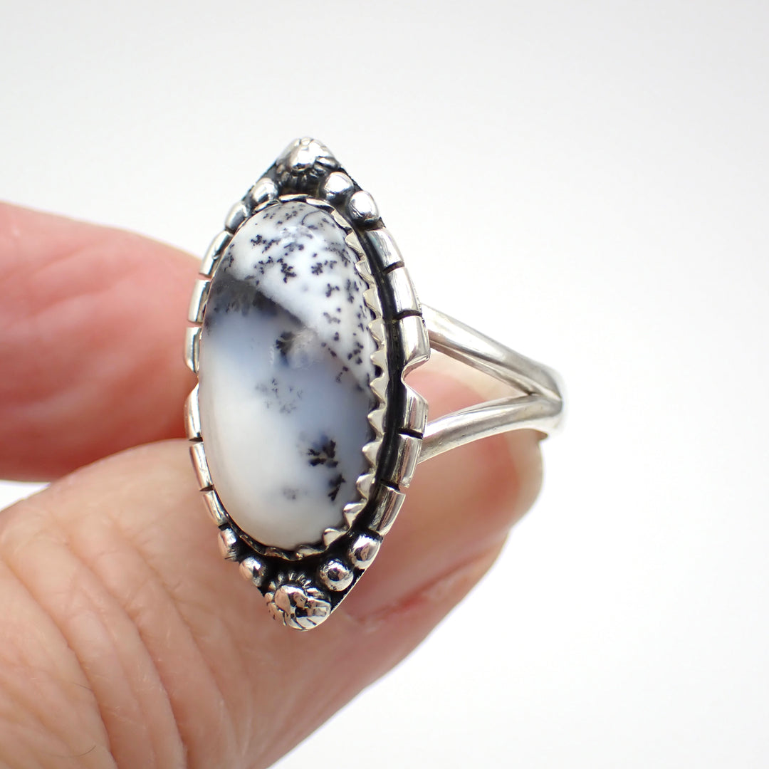 Dendritic Opal Sterling Silver Ring - Size 9