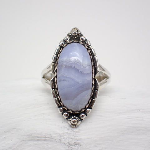 Blue Lace Agate Sterling Silver Ring - Size 7