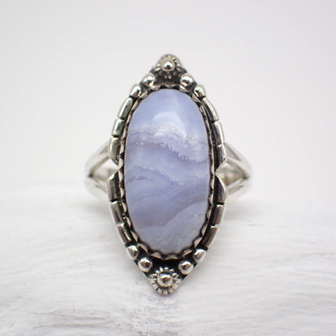 Blue Lace Agate Sterling Silver Ring - Size 7
