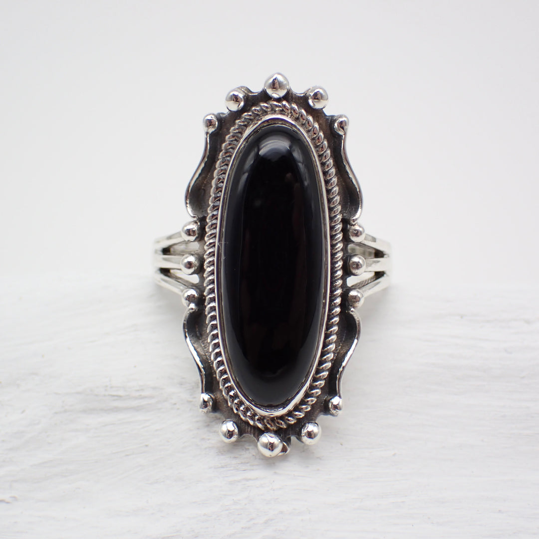 Black Onyx Sterling Silver Ring - Size 7