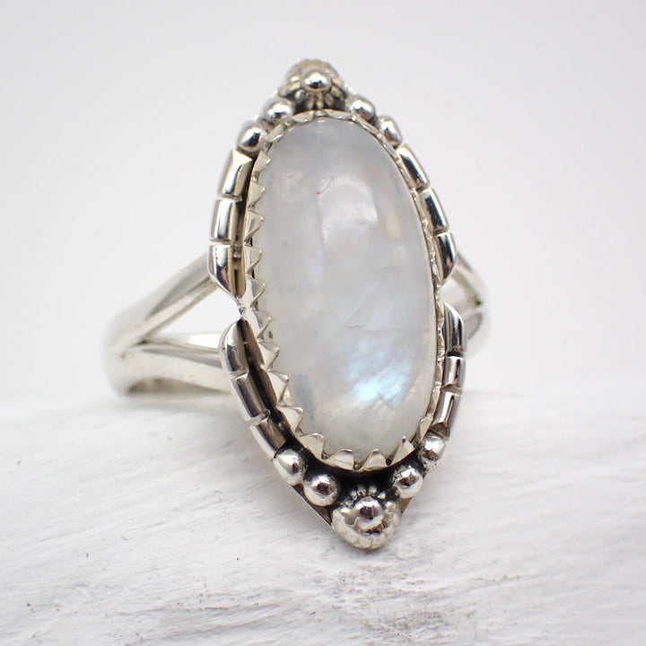 Rainbow Moonstone Sterling Silver Ring - Size 10