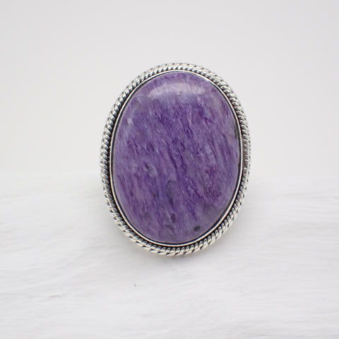 Charoite Sterling Silver Stone Ring - Size 8