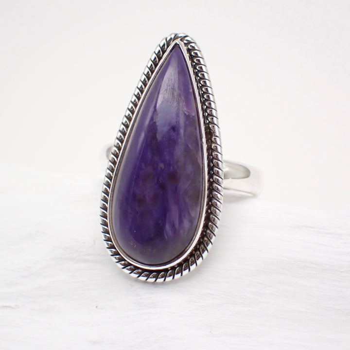 Charoite Sterling Silver Stone Ring - Size 9