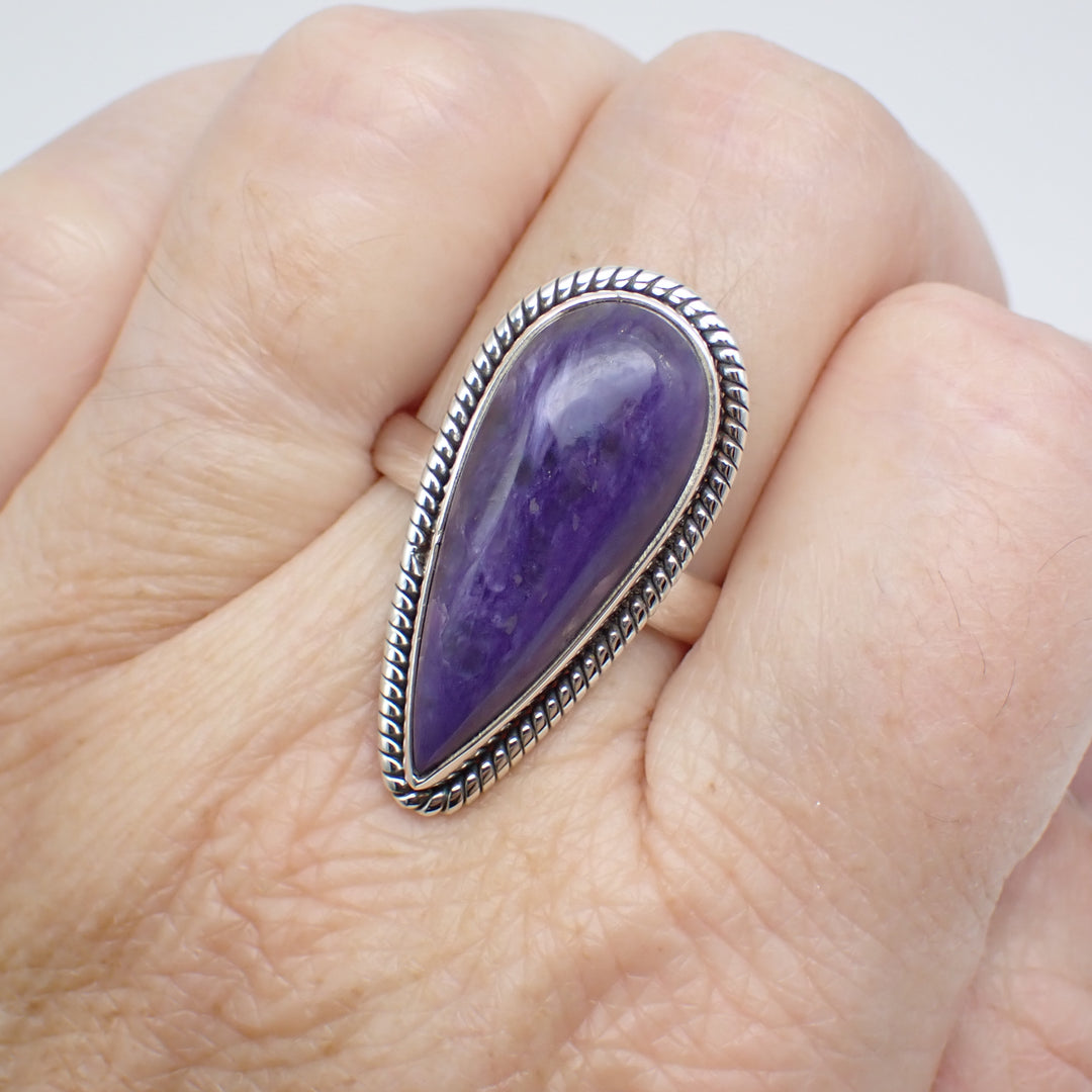Charoite Sterling Silver Stone Ring - Size 9