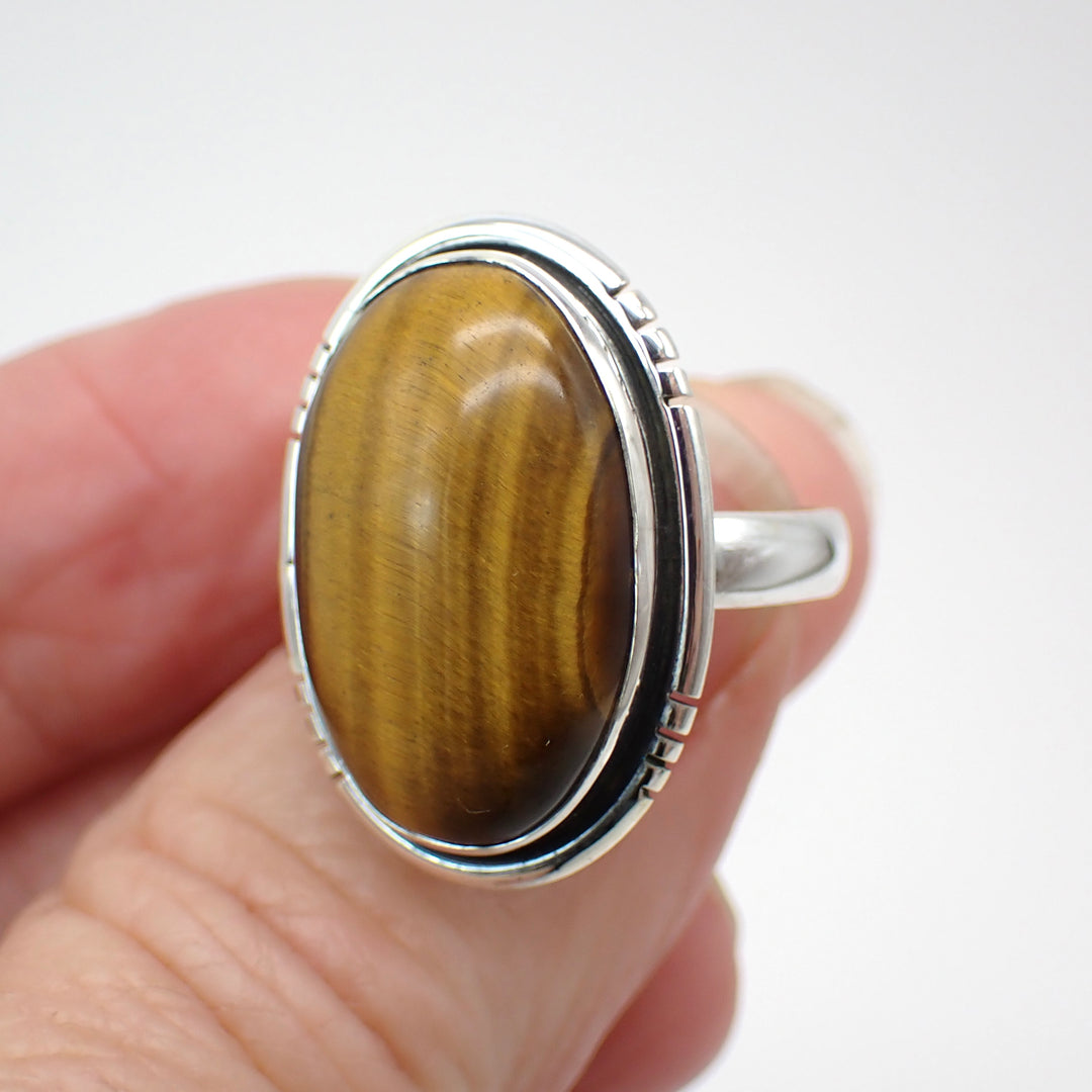 Tigers Eye Sterling Silver Ring - Size 8