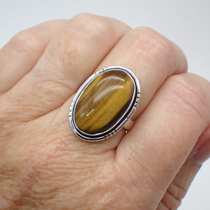 Tigers Eye Sterling Silver Ring - Size 8