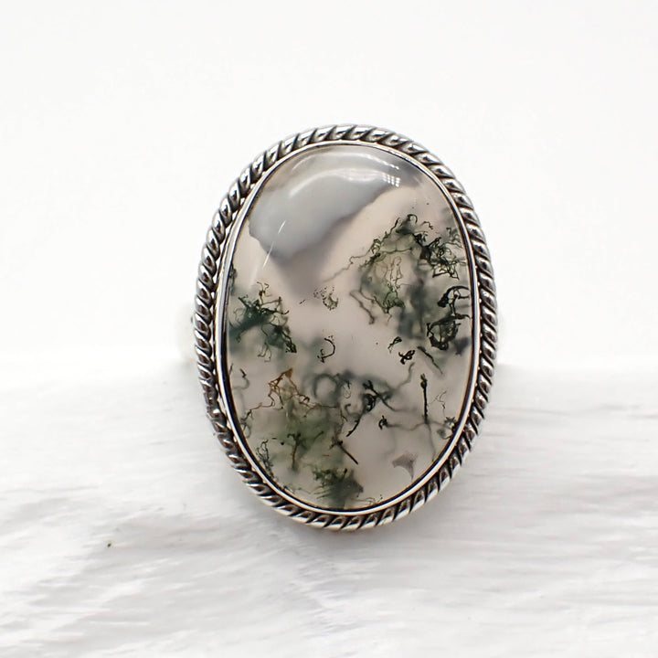 Moss Agate Sterling Silver Ring - Size 8