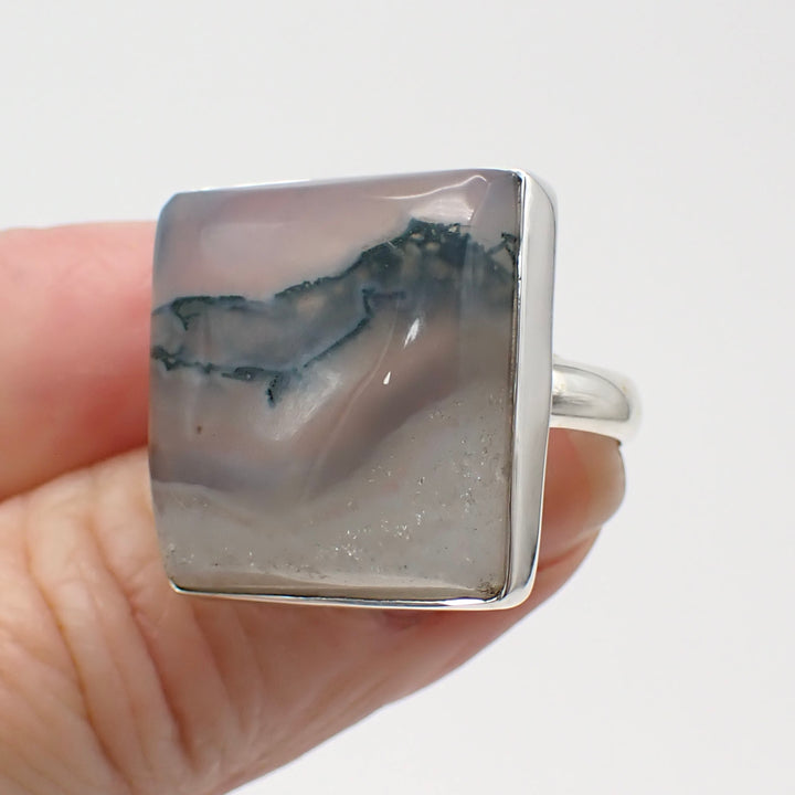Moss Agate Sterling Silver Ring - Size 9