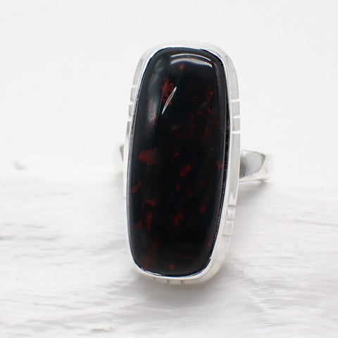 Bloodstone Sterling Silver Stone Ring - size 5