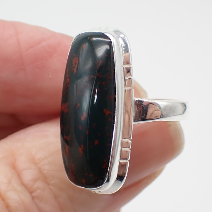 Bloodstone Sterling Silver Stone Ring - size 5