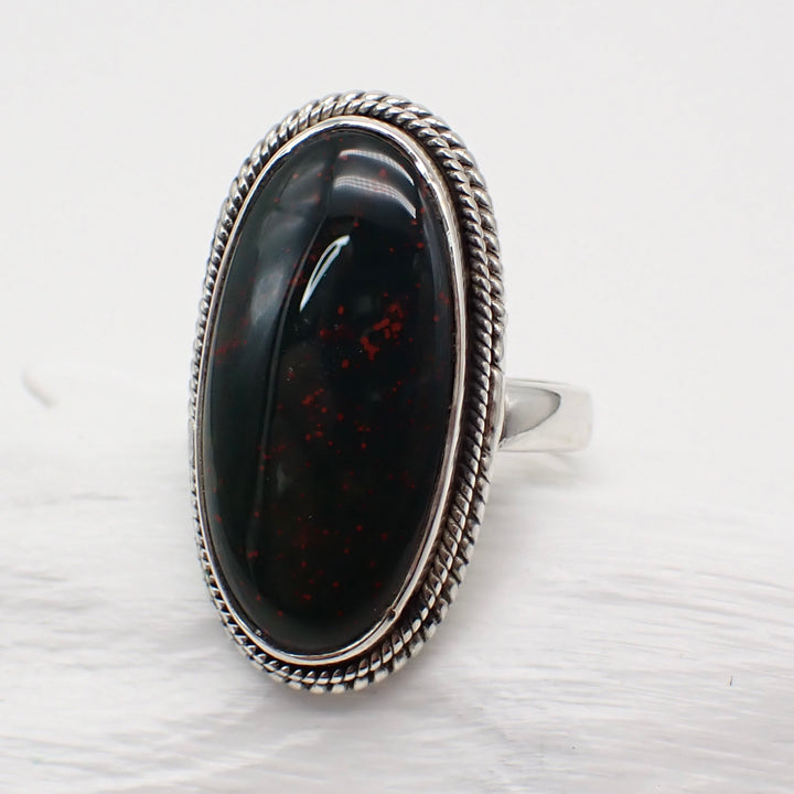 Bloodstone Sterling Silver Stone Ring - size 9