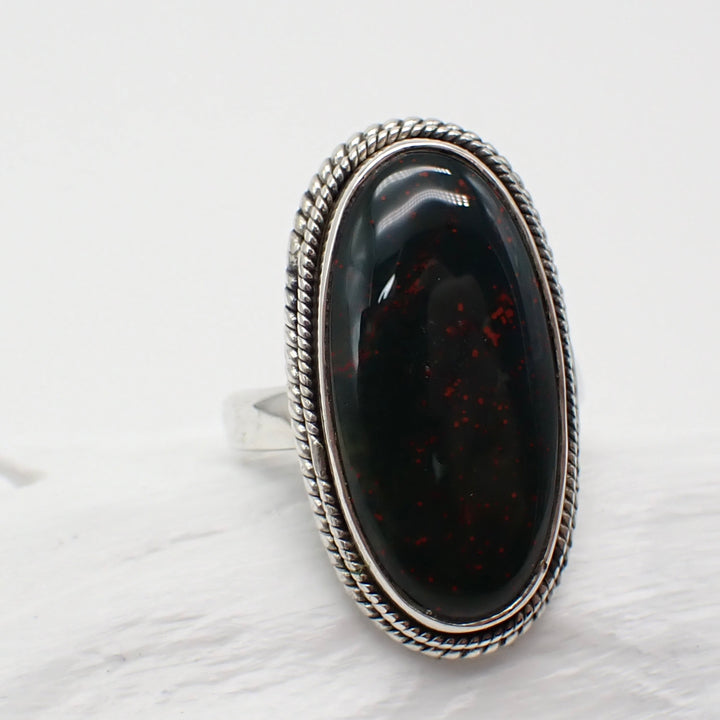 Bloodstone Sterling Silver Stone Ring - size 9