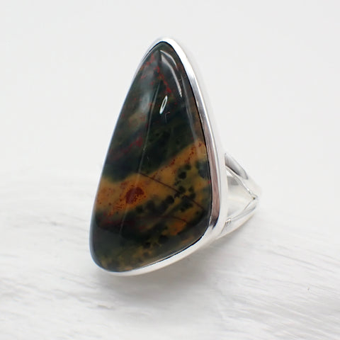 Bloodstone Sterling Silver Stone Ring - size 8