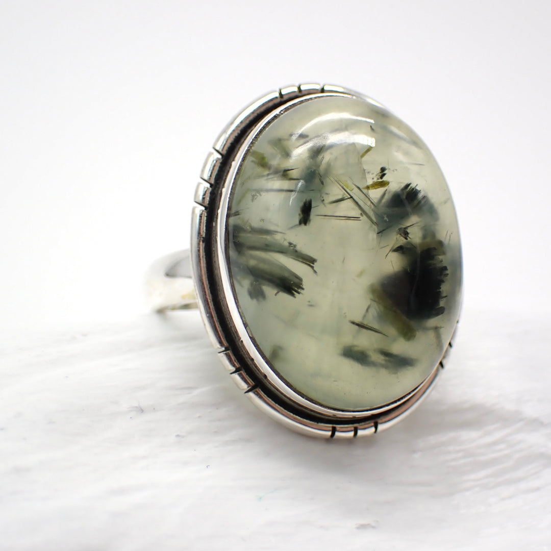 Prehnite & Epidote Sterling Silver Ring - Size 8