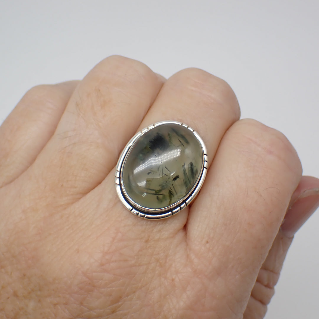 Prehnite & Epidote Sterling Silver Ring - Size 8