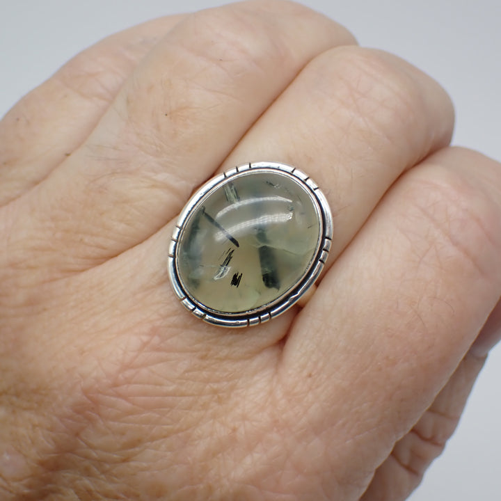 Prehnite & Epidote Sterling Silver Ring - Size 9