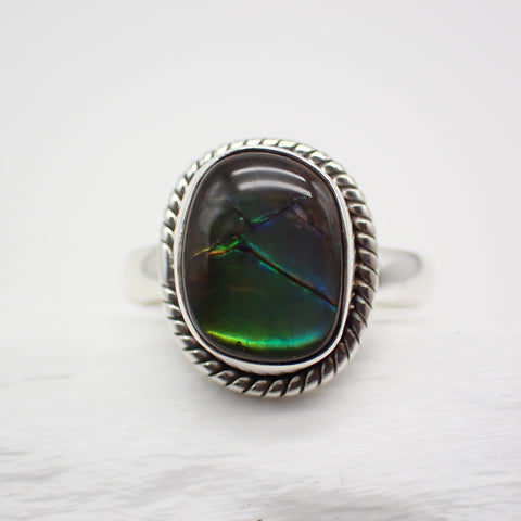 Ammolite Sterling Silver Ring - Size 8