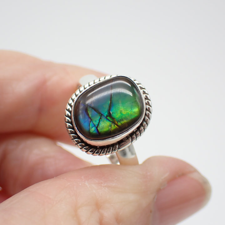 Ammolite Sterling Silver Ring - Size 8
