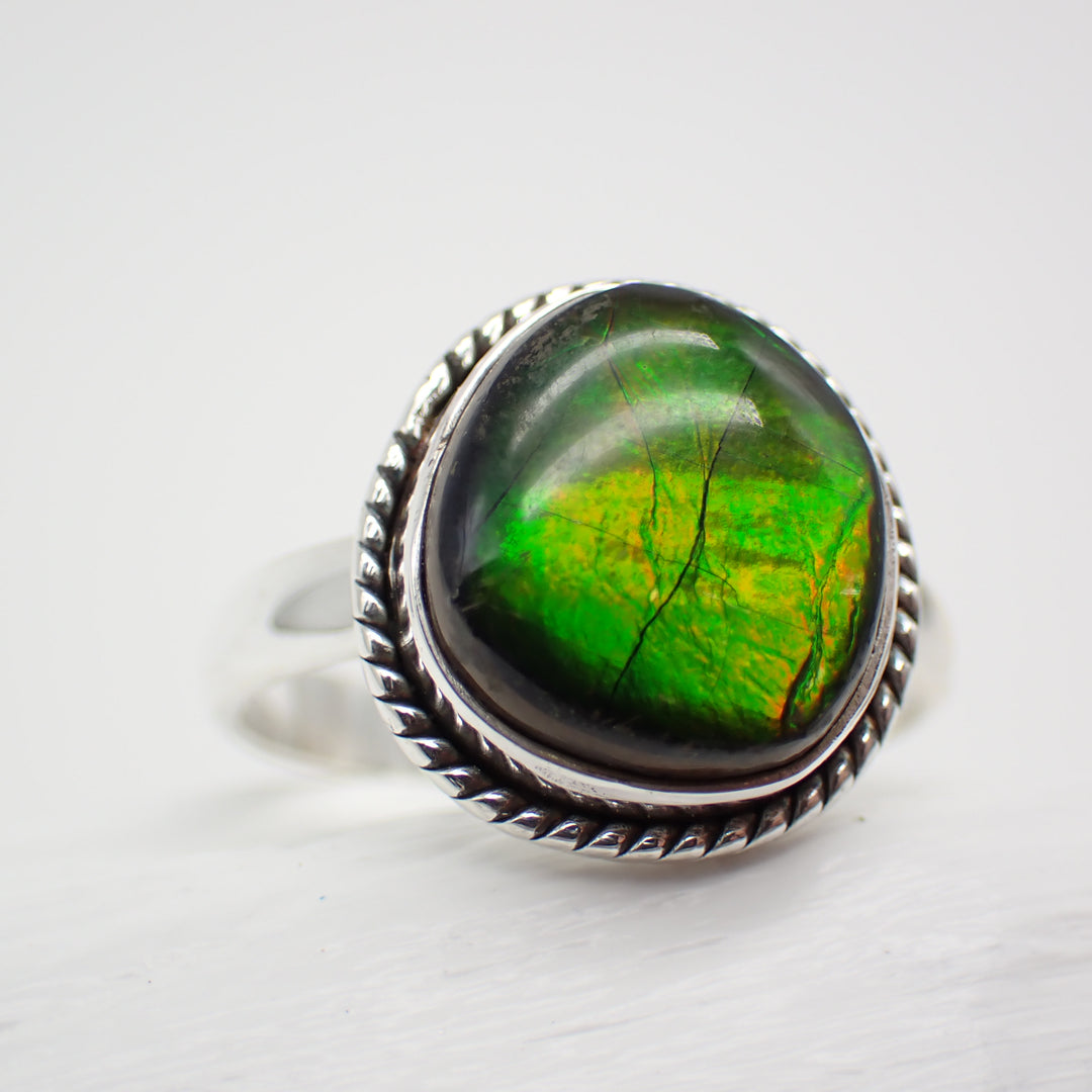 Ammolite Sterling Silver Ring - Size 11
