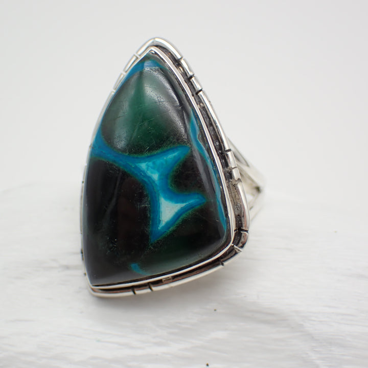 Azurite-Malachite Sterling Silver Ring - Size 8