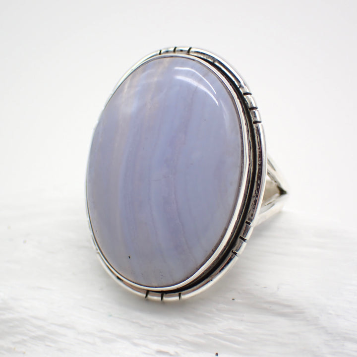 Blue Lace Agate Sterling Silver Ring - Size 8