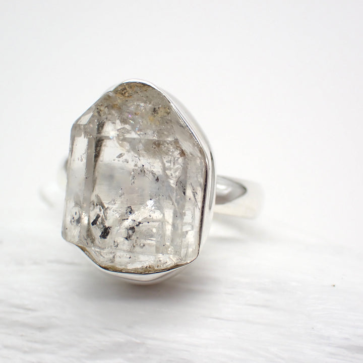Anillo de plata de ley con diamantes Herkimer - Talla 7 