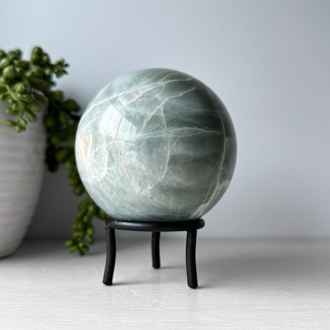 Garnierite Sphere on Metal Stand