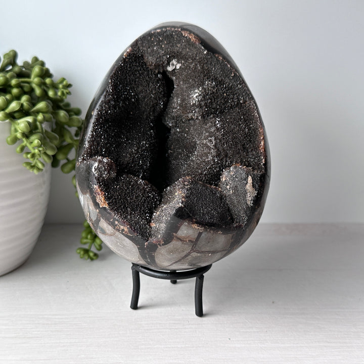 Septarian Nodule Egg with Metal Stand