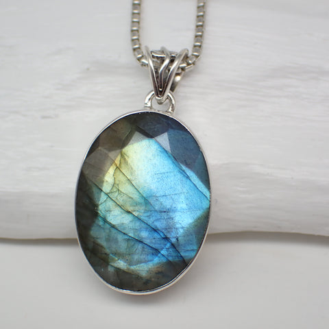 Faceted Labradorite Sterling Silver Pendant