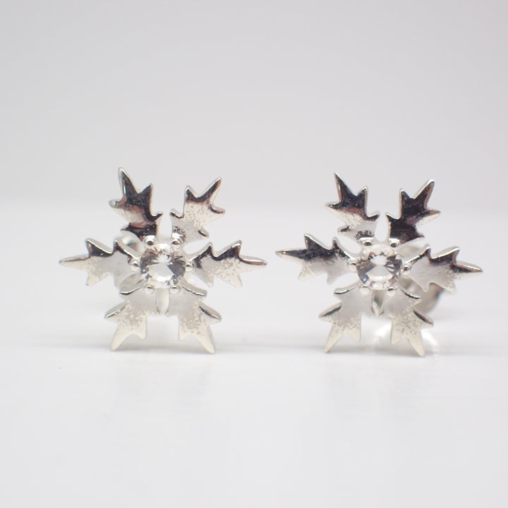 ♻️ Recycled Sterling Silver Snowflake Stud Earrings with Crystal Center