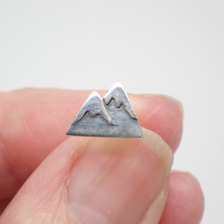 ♻️ Recycled Sterling Silver Snow Topped Mountain Stud Earrings