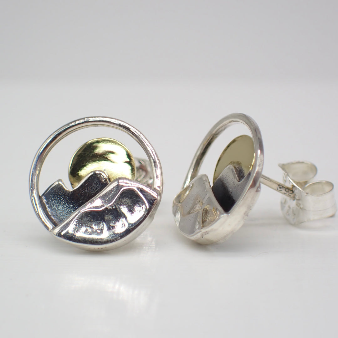 Sterling Silver & Bronze Mountain Stud Earrings