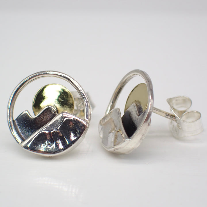 Sterling Silver & Bronze Mountain Stud Earrings