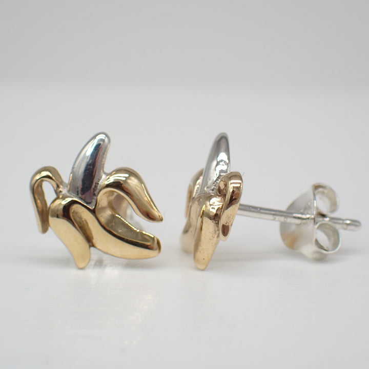 Sterling Silver & Bronze Banana Stud Earrings